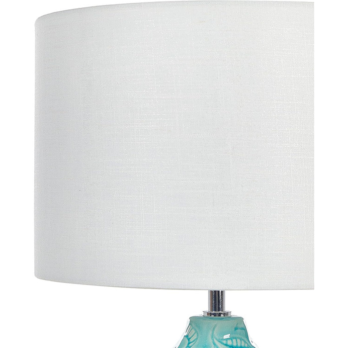Настільна лампа Beliani з керамічним цоколем блакитно-бірюзового кольору 58 см, абажур з мотивом листя, білий Ataba