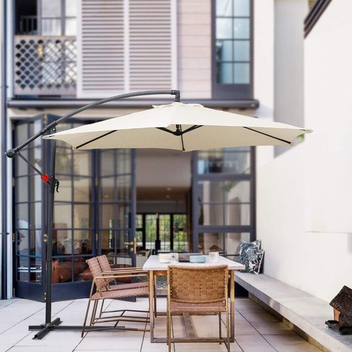 Садова парасолька від сонця Alu Ampelschirm з рукою-курбом, діаметр 300 см, бежева, з UV-захистом та водовідштовхувальним покриттям