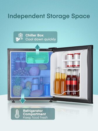 Міні-холодильник FOHERE 46L з відділенням для льоду | Компактний холодильник | Регулювання температури, енергозбереження, тиха робота | Холодильник для напоїв ідеально підходить для офісу, кемпінгу та геймінгу | Змінний бік відкривання дверцят | Чорний