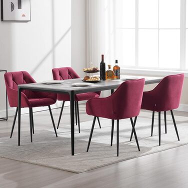 Набір з 2-х обідніх стільців WOLTU, для вітальні та кухні, ергономічні, з підлокітниками, м'яке сидіння з оксамиту (Бордо)