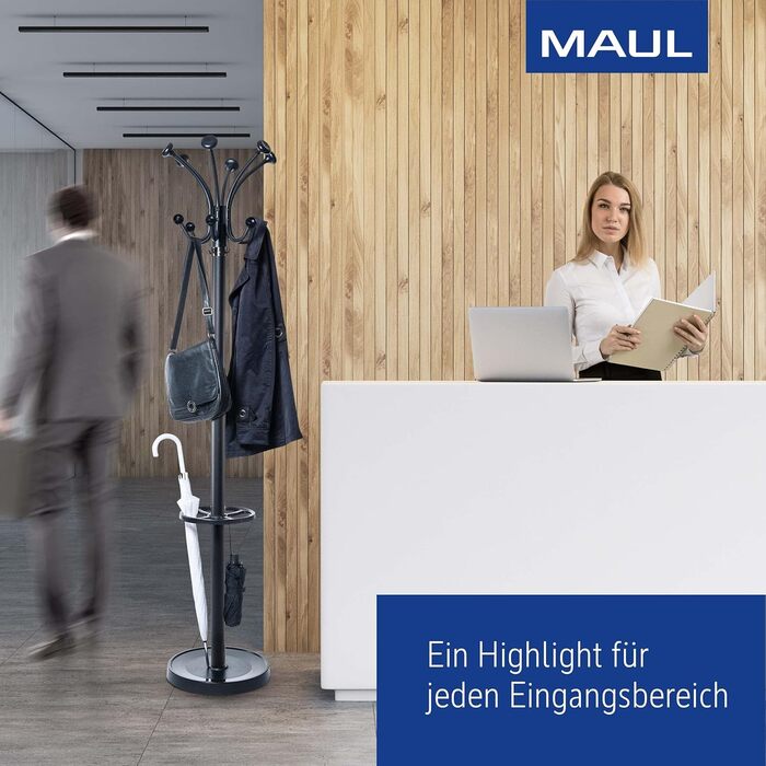 Настінна вішалка для одягу MAUL Nebula з 20 гачками та тримачем для парасольки, срібно-чорна