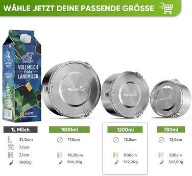Ланчбокс дитячий преміум з нержавіючої сталі, 1200 мл, круглий, з ложкою та 2 ущільнювачами, витримує температуру духовки, придатний для миття в посудомийній машині