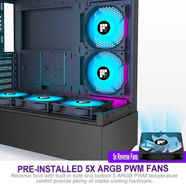 Ігровий корпус FOIFKIN ATX Mid-Tower з 5 встановленими ARGB вентиляторами, 270° панорамне скло, чорний F1