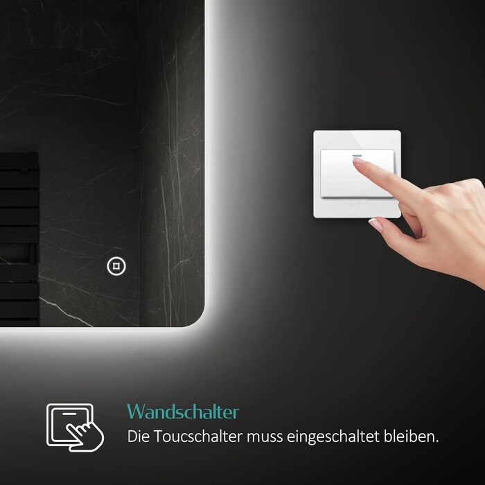 Дзеркало для ванної кімнати EMKE з підсвічуванням 40x60 см, антизапар, 2 кольори світла (тепле/холодне), вимикач-клавіша, IP44, енергозберігаюче, захищене від вибуху