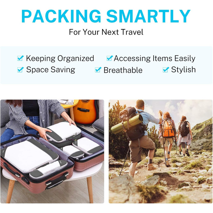 Набір компресійних органайзерів для одягу Gonex (6 шт.), сірий — міцні дорожні сумки-пакувальники для валізи та подорожей