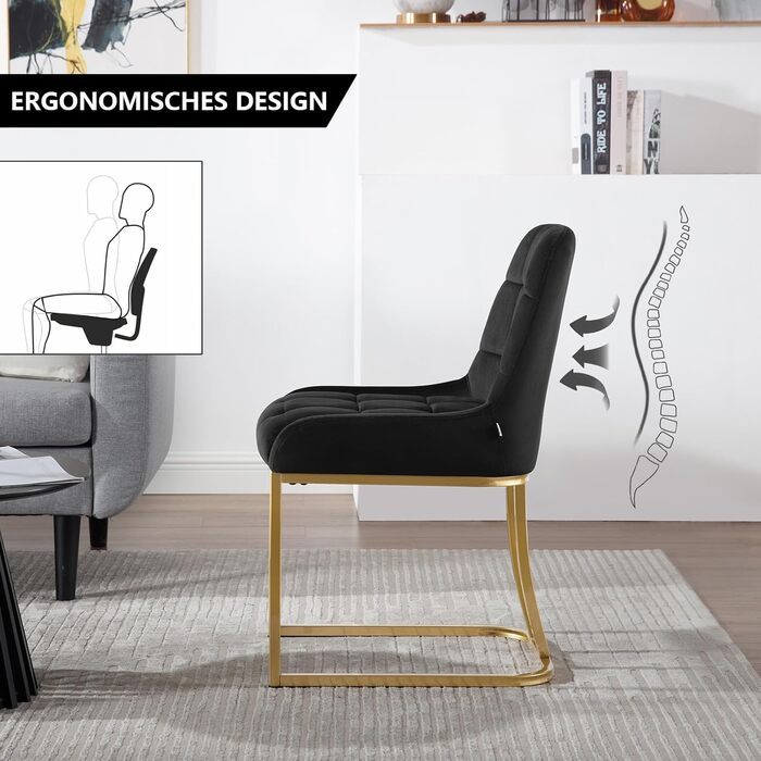 Стілець для їдальні WOLTU, кухонний стілець з велюру, набір 8 шт., чорний, з металевим каркасом