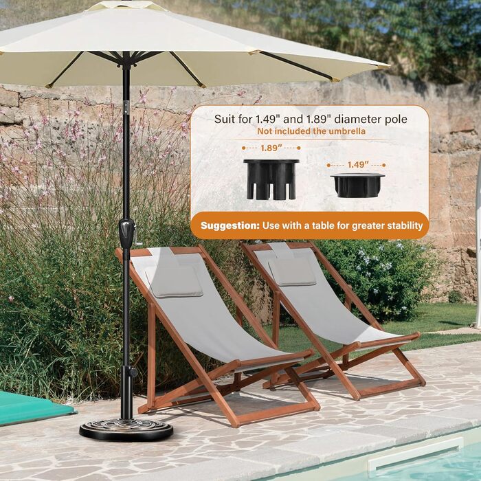 Міцний стійка для парасольки InfiniPower на 22,7 кг, для вулиці, газону, тераси, басейну, чорного кольору