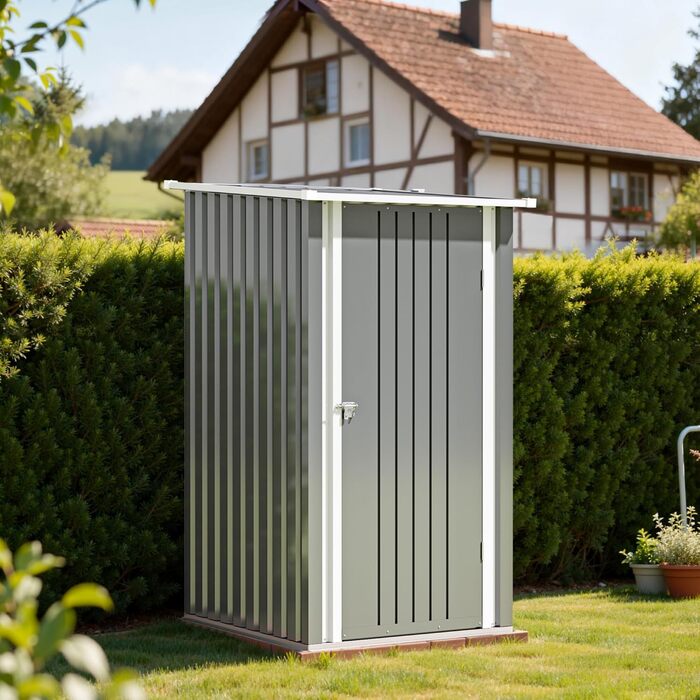 Сарай для інструментів Devoko Metall Gerätehaus 96x98x160 см, сталевий, з похилим дахом, сірий. З рукавичками, замикається.