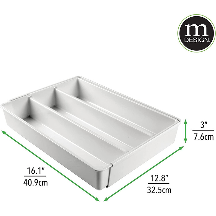 Коробка для столових приладів mDesign з чотирма відділеннями-висувна вставка для столових приладів для висувних ящиків-органайзер для кухонного начиння-Ящики для різноманітного посуду- (світло-сірий)