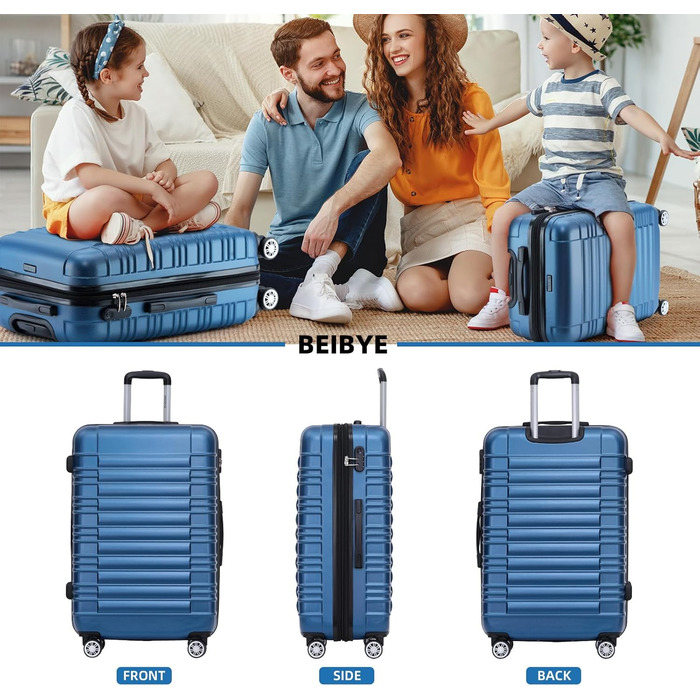 Дитячий валіза-тролик Beibye з жорстким корпусом (Турквіс, Блакитний, Набір)