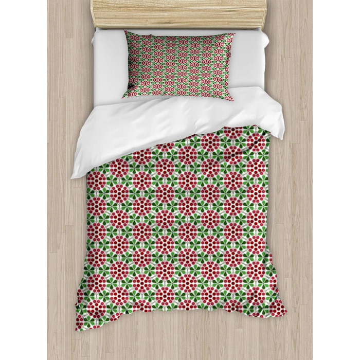 Набір натуральних підковдр для односпальних ліжок, абстрактна журавлина, захист від кліщів для алергіків Підходить з наволочкою, 130 x 200 см - 70 x 50 см, Рубінові сушені троянди зелені