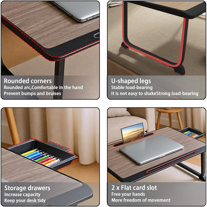 Стіл-підставка для ноутбука Bett: зручний стіл для роботи в ліжку, на дивані, в офісі (60x40, коричневий)