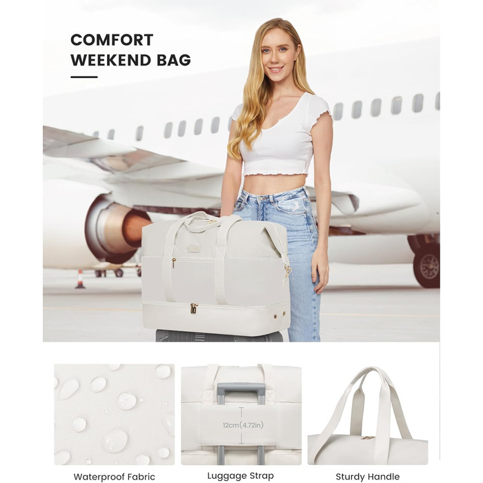 Спортивна сумка LOVEVOOK для подорожей: дорожня сумка-валіза, дорожня сумка-мішок, сумка для одягу, валіза для ручної поклажі, сумка для пологів, з відділенням для взуття та косметичкою, бежево-коричнево-чорна