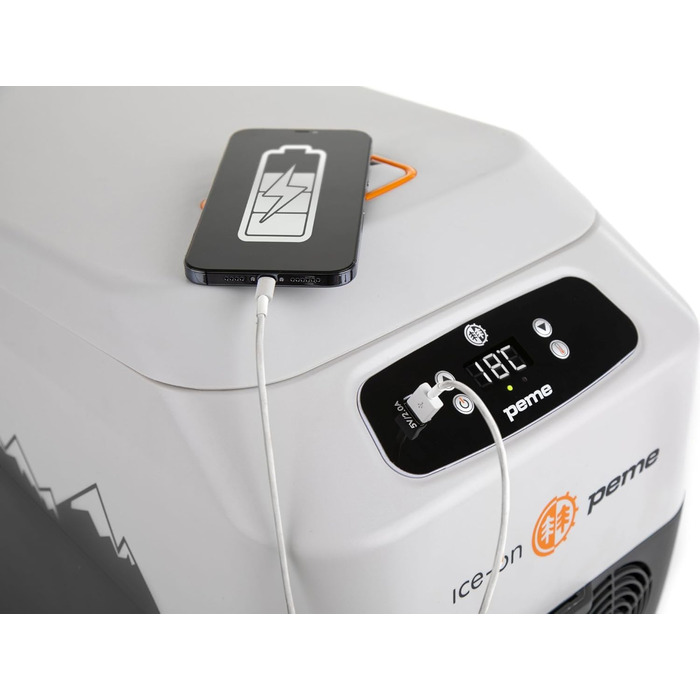 Термоелектричний автохолодильник Peme Ice On 28.3L з LCD дисплеєм, USB, 12/230V – для кемпінгу, подорожей, автомобіля (помаранчевий)