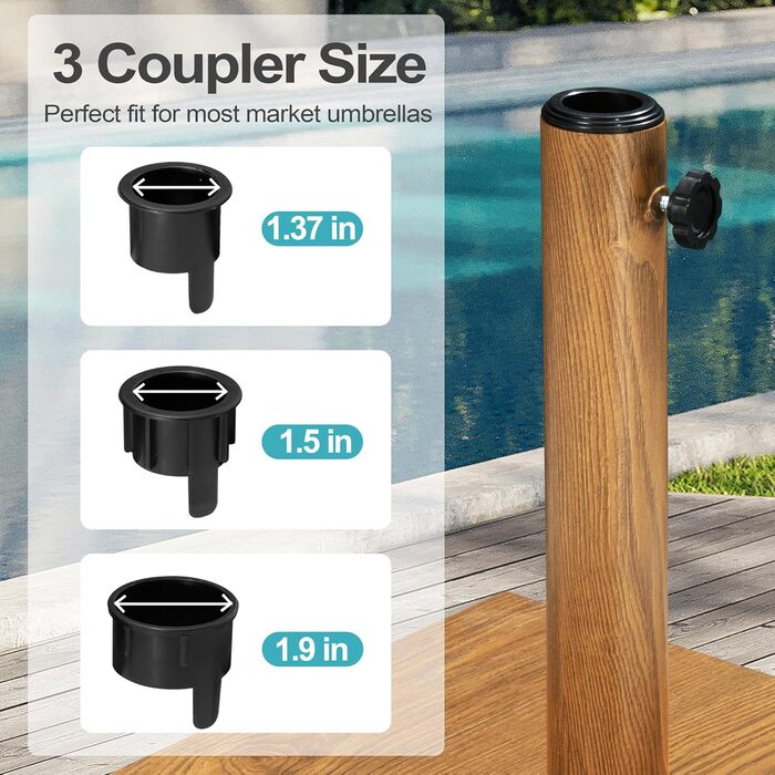 Підставка для парасольки на терасу, 18,1 кг, міцна квадратна підставка з бетону, ринкова підставка з текового дерева (з колесами)