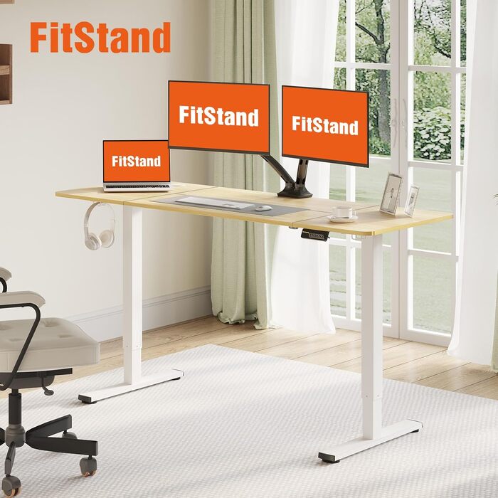 Регульований стіл FQ1 160x60 см з електропідйомом, з стільницею, для стоячи роботи, з комп'ютерним столом, гачком, блокуванням для дітей, функцією пам'яті для офісу та дому - Ahorn 160 x 60 см Білий + Ahorn