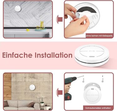 Набір датчиків диму Rauchmelder 6 шт. без світлодіодів, з батареєю на 10 років, клейкими панелями, функцією відключення звуку, 85 дБ, автономні плоскі датчики диму для пожежної безпеки вдома.