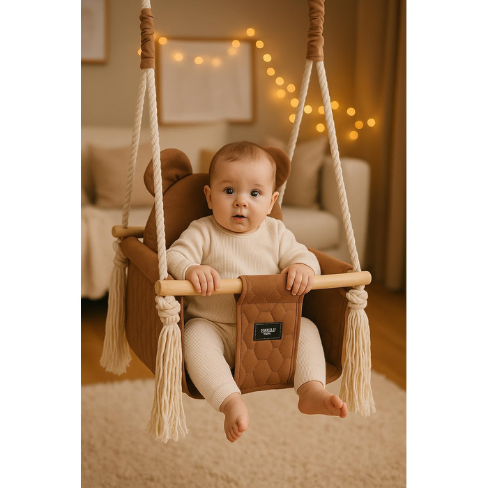Дитяча гойдалка для дому та вулиці Bär Light Velvet | Гойдалка для малюків | Дерев'яна гойдалка для дітей | Гойдалка для дверного отвору