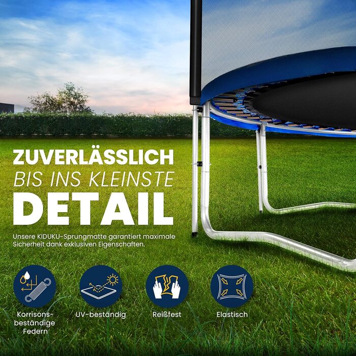 Батут KIDUKU Ø 244/305/366/427 см з сіткою, драбиною та захисним покриттям | Для дітей та дорослих до 150 кг | Садовий батут