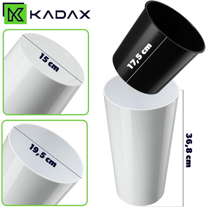 Набір горщиків KADAX (3 шт) з дерев'яною стружкою, білий глянцевий, 19,25/30 см