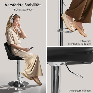 Барний стілець Yaheetech (1 шт.) - регульована висота, обертання 360°, штучна шкіра, для кухні/бару/вітальні/їдальні, чорний