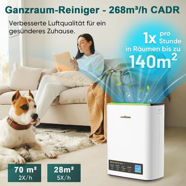 Повітряний фільтр Jafända HEPA для алергіків: очищувач повітря з аромадифузором та фільтром з активованим вугіллям, видаляє 99,97% цвілі, пилу, пилку, CADR 268 м³/год (Золотий)