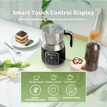 Електричний спінювач молока Maestri House 600 мл, 12-в-1, з регулюванням температури та функцією пам'яті, з нержавіючої сталі, чорний