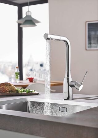 Змішувач для раковини GROHE Essence одноважільний, висувна подвійна розпилювальна головка, поворот на 360, хром