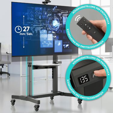 ONKRON Телевізійна тумба на колесах для телевізорів 50-100 дюймів, електрична, з підйомом, max 130 кг, VESA 1000x600, чорна TS1991E-B