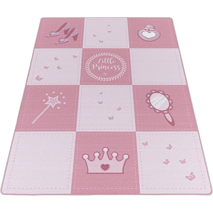 Дитячий килимок Carpetsale24 миється ігровий килимок, мотив маленької принцеси, килим для дівчаток, прямокутний, для дитячої, дитячої кімнати або ігрової кімнати, розмір (120 х 170 см)