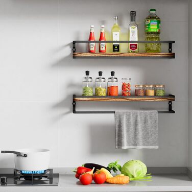 Полиця настінна дерев'яно-металева Wandregal 2 шт 42 см коричнево-чорна для ванної, спальні, вітальні, кухні, офісу