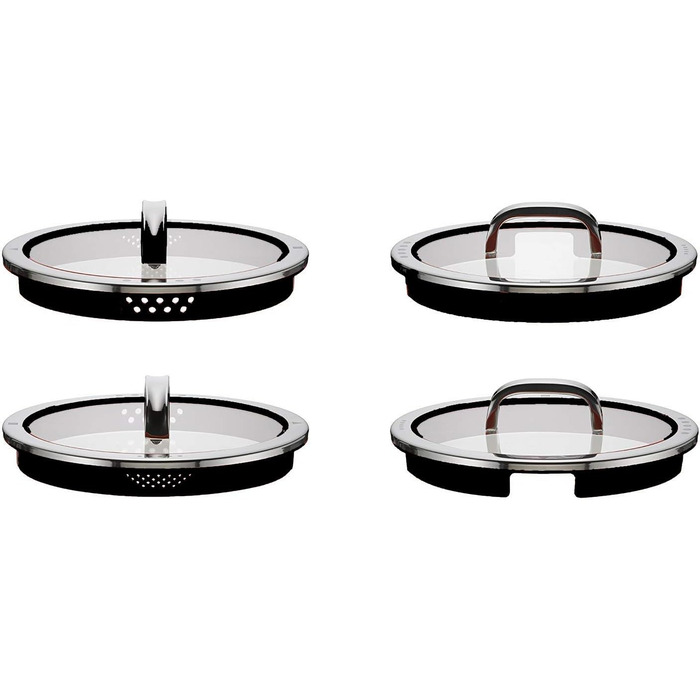 Скляна кришка для каструль WMF Function 4, 16 см, з 4 функціями зливу, сталь Cromargan, червона