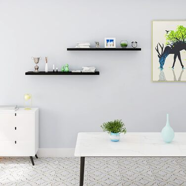 Полиця настінна WOLTU Volato набір 2 шт, плаваюча, для CD, DVD, книг, дерево, глянцева, 110x22.9x3.8 см, чорна (RG9483ws-2)