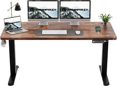 Електричний стіл 140x60 см Vintage Braun: регульована висота, комп'ютерний, без швів