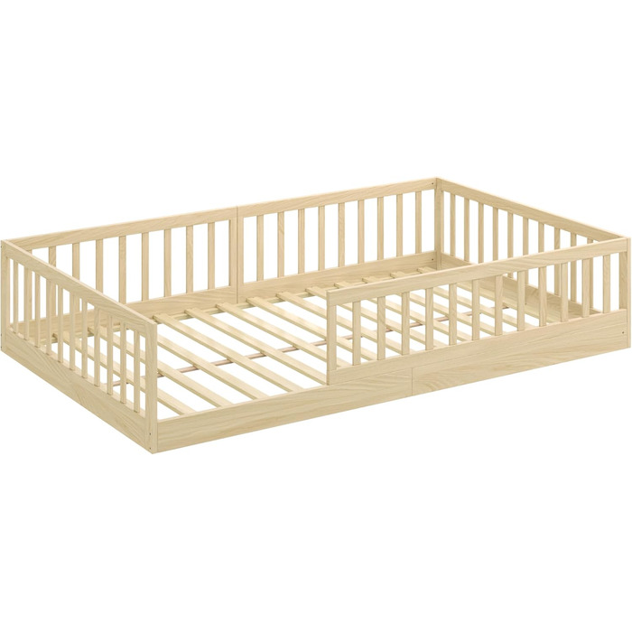 Ліжко дитяче CADANI Timi 2в1 Монтессорі 120x200 см з бортиками, ламелі, масив сосни, біле - 3 варіанти збірки, до 200 кг, регульоване