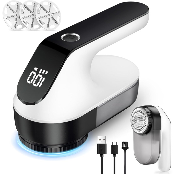 Електричний видалення ворсу Maxtachi: бездротовий пристрій для одягу з 3 швидкостями, 6-клинковий насадка, LED-дисплей, чорний