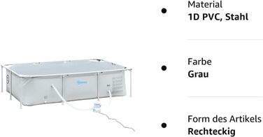 Каркасний басейн Outsunny зі шлангом Дріт для басейну Зливний клапан для басейну для чистої води 1000D ПВХ сталь 292 x 190 x 75 см (сірий, 252 Ш x 152D x 65 Всм)