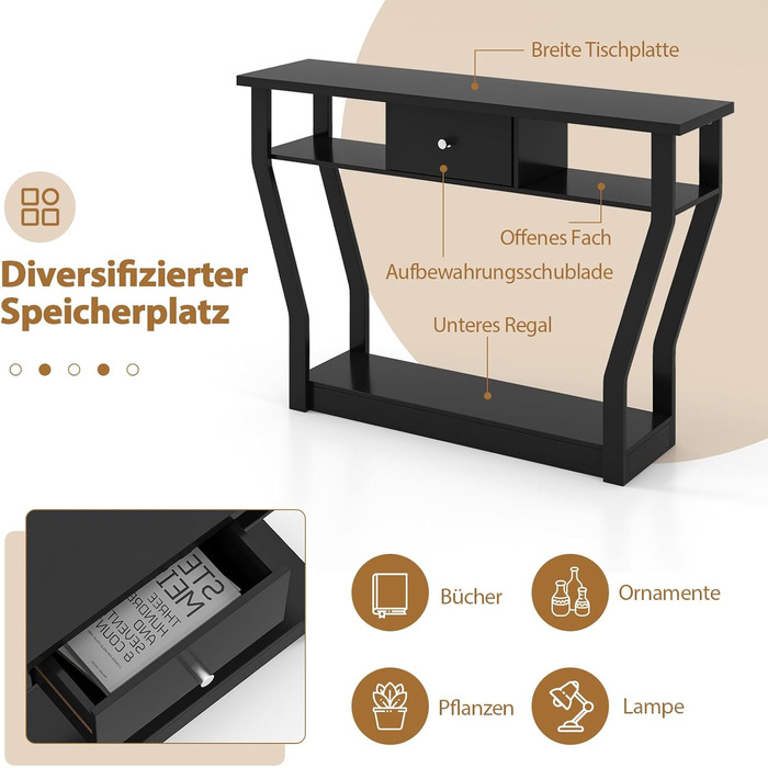 Консольний стіл COSTWAY з ящиком і полицею, 120 х 30 х 81 см, чорний, для передпокою, вітальні, спальні