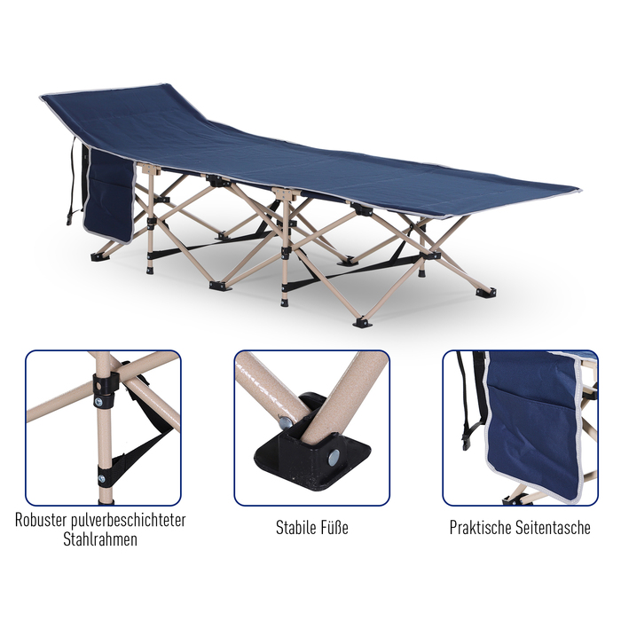 Розкладне кемпінгове ліжко Outsunny Camp Bed з сумкою для зберігання, сталь і оксфорд, синій, 190x68x52см| Аосом