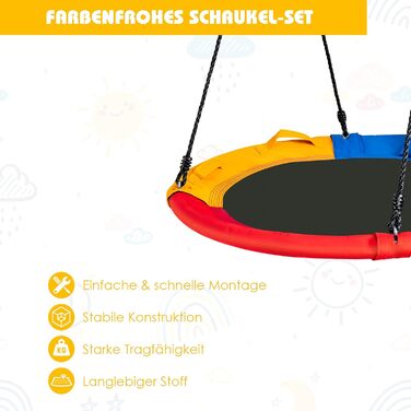 Шоукель-гніздо COSTWAY з подушкою та ручками, дитяча гойдалка з регульованим тросом 100-180 см, вантажопідйомність до 150 кг для дітей та дорослих, для використання в приміщенні та на вулиці, кольорова