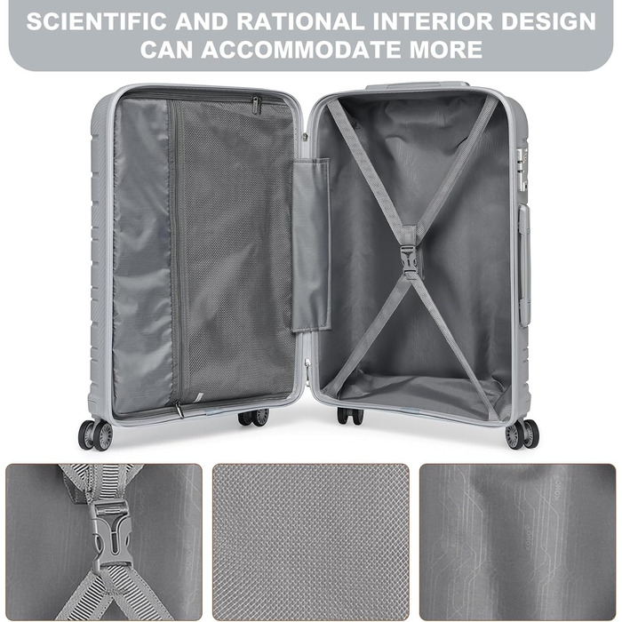 Валіза KONO з TSA-замком та 4 обертовими колесами, набір валіз 3 шт. (білий, сірий)