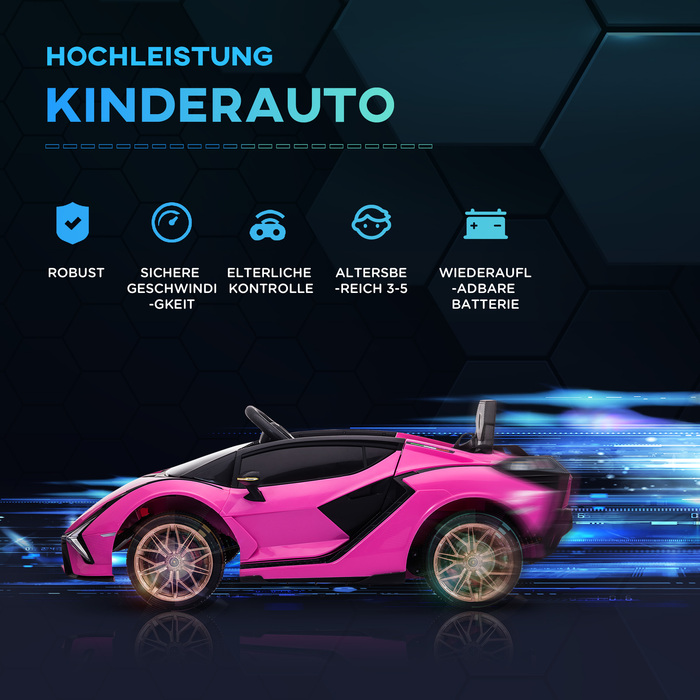 Дитячий електромобіль HOMCOM Lamborghini, 3-5 км/год, з дистанційним керуванням, для дітей 3-5 років, рожевий