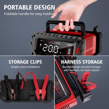 Швидкий зарядний пристрій Haisito 12V/24V 20A для акумуляторів автомобілів, мотоциклів, Li-Ion, AGM, Gel, MF, EFB, SLA, VRLA - розумний, швидкий зарядний пристрій