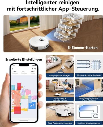 Робот-пилосос Proscenic Q8 з функцією миття 4200Pa, 200хв, для підлоги та килима, з лазерною навігацією та керуванням через додаток, сумісний з Alexa, Siri, IFTTT, для видалення шерсті тварин, білий