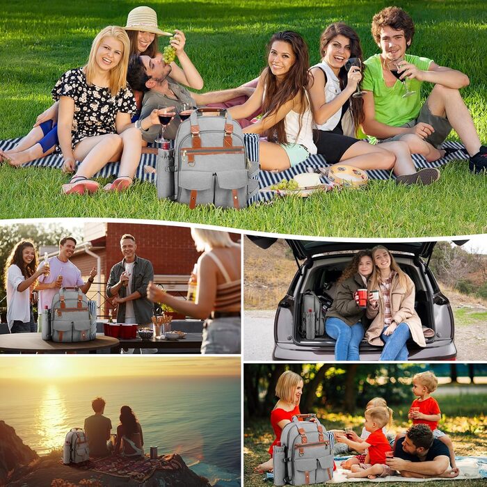 Набір для пікніка на 4 особи з термосумкою, флісовою ковдрою, столовим приладдям, для кемпінгу, пляжу, подорожей, походів (Світло-сірий)