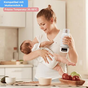 Jolly Mino: Портативний підігрівач пляшок 500 мл – Бездротовий, з нержавіючої сталі, для дитячого харчування та води – Ідеальний для подорожей, авто та літака