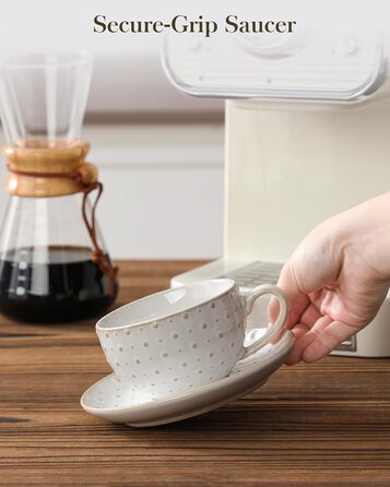 Набір посуду MALACASA LYDIA для 4 осіб (16 предметів) з кераміки з рельєфом, бежевий (4 чашки 180 мл)