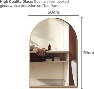 Дзеркало для ванної кімнати Arched Frame® Premium з золотою рамою, настінне, сучасне, стильне (50x40 см)