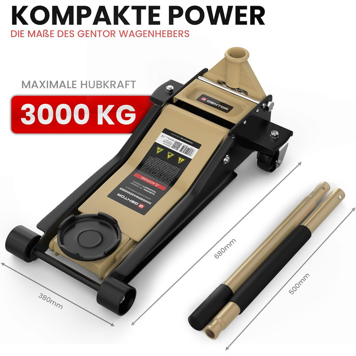 Гідравлічний домкрат 3T низькопрофільний 75-505мм з гумовими накладками для легкових авто та SUV – професійний, поворотний