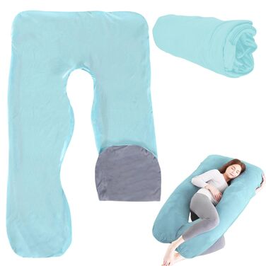Наволочка на U-подібну подушку для вагітних та годування, бавовняний знімний чохол для подушки для тіла, 140 x 80 см (світло-блакитний + сірий)
